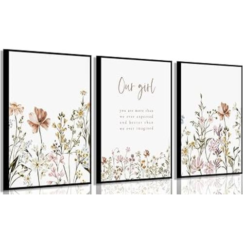 3 Pcs Wildflower Wall Art Poster print Girl Nursery Wall Decor Flower picture artwork Floral Botanical Painting for Baby Girl Nursery Office Inspirational Wall Decoration,Unframed12x16in