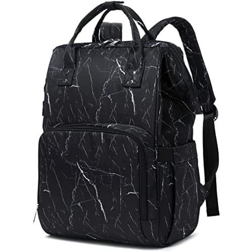 Marble Women Laptop Backpack, College School Backpack Bookbag 15.6 Inch Computer Backpacks for Work Business Travel (Black)