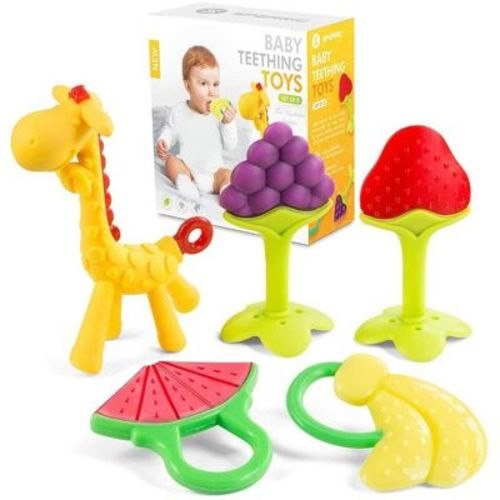 Baby Teething Toys For Newborn (5-pack) Freezer Safe Bpa Free Infant And Toddler Silicone Teethers Soothe Babies Gums, Perfect Baby Gift