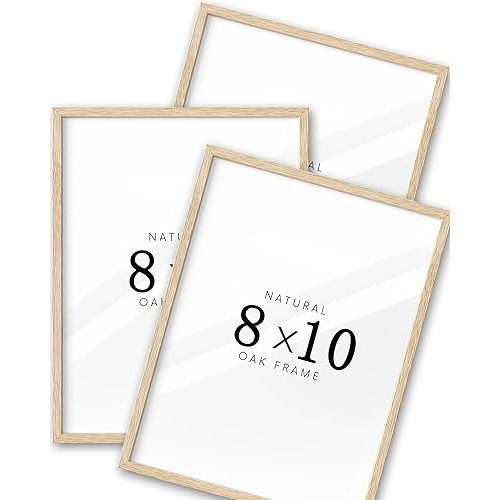 UPWOIGH 8x10 Oak Wood Picture Frame - Minimalist 8x10 Poster Frame, 8"x10" Picture Frame Wood, Natural Solid Wooden Picture Frames for Wall Art Photo and Prints (Set of 3)