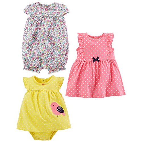 Simple Joys by Carter's Baby Girls' 3-Pack Romper, Sunsuit and Dress