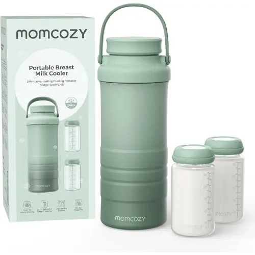 Momcozy 22oz Portable Breast Milk Cooler for Outdoor, Life Saver with 360° Total Cooling for 24 Hours, Larger Capacity Travel Breastmilk Chiller with 2pcs Baby Bottles for Breastmilk Storage, Green