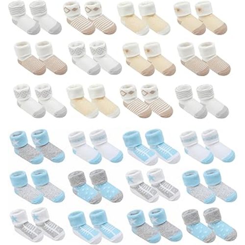 Baby Socks 0-6 Months, Organic Cotton Infant Socks, Unisex, Soft & Hypoallergenic Newborn Socks, 24 Pairs