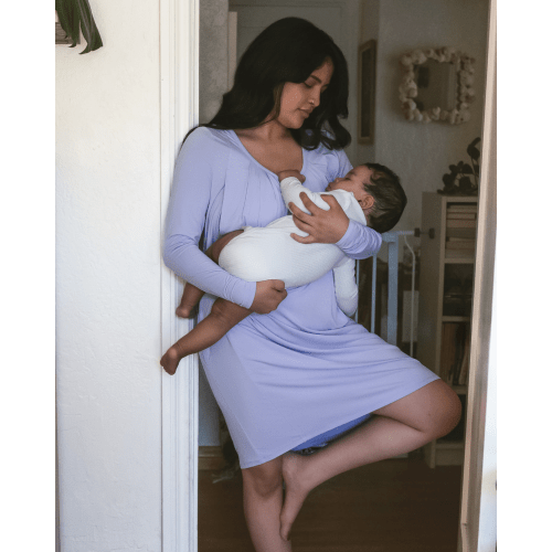 Quinn Bamboo Long Sleeve Maternity & Nursing Nightgown | Granite - Kindred Bravely