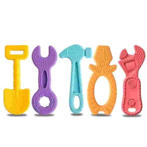 Smasener Baby Teether Set, 5 PCS (0-6/6-12 Months), Freezer Safe, Hammer/Wrench/Spanner/Pliers Themes
