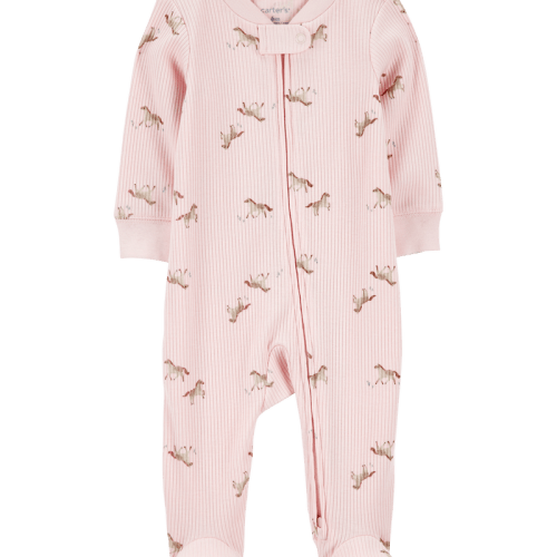 Pink Baby Horse Print 2-Way Zip Ribbed Sleeper pyjamas | Carter’s Oshkosh Canada
