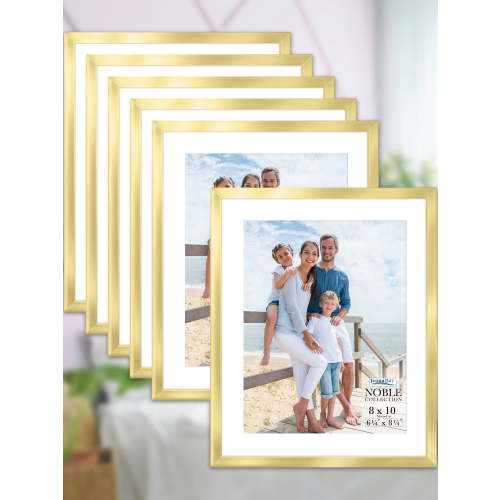 Icona Bay, Brushed Gold Picture Frames, 8x10, Removable Mat Pack of 6