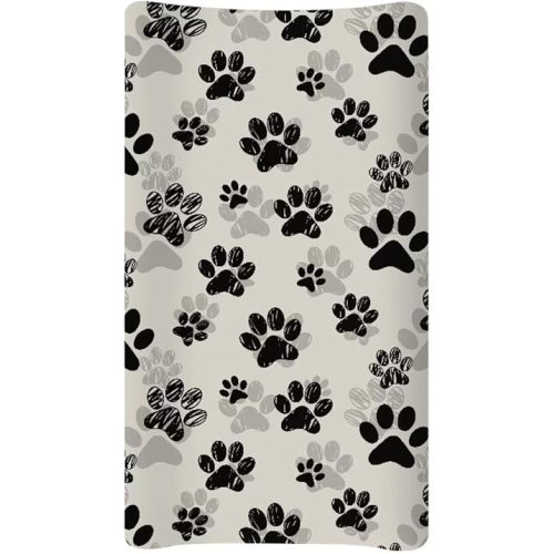 Dog Paw Changing Pad Cover for Boys Girls Lovely Print Soft Unisex Diaper Change Table Sheets Fit 32"x16" Contoured Pad Comfy Cozy Cradle Sheets Non-Slip