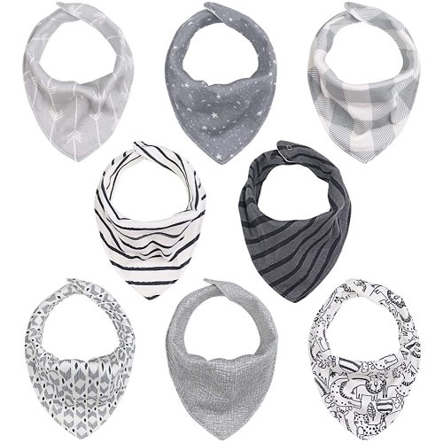 The Peanutshell Bandana Drool Bibs for Baby Boys or Girls - 8 Pack Set for Feeding, Teething, Drooling