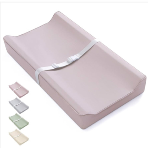 Blissful Diary Vegan Leather Baby Changing Pad with Waterproof & Wipe-Clean PU Cover, Standard Size Cozy Diaper Changing Pad for Dresser and Table, Beige