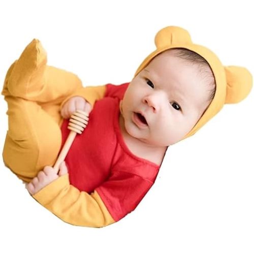 Newborn Photography Baby Photo Shoot Props Bear Boys Girls Cap hat and Footie Romper Suit Outfit Set