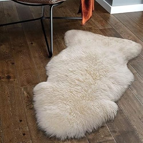 Genuine Sheepskin Rug 2x3 ft – Luxuriously Soft New Zealand Sheep Skin Rug, Natural Ivory Sheep Pelt for Chair Throws, Sofa Covers, Living Room, and Bedroom Decor