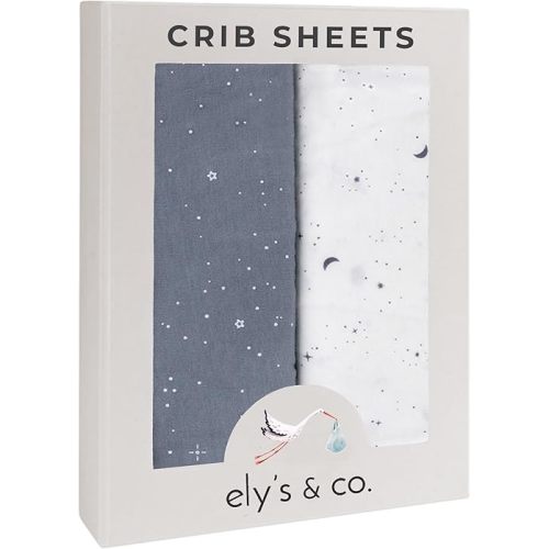 Ely’s & Co. Crib Sheets, Baby Boy Fitted Crib Mattress Sheet Set, 2 Pack, 100% Jersey Knit Cotton, Infant and Toddler Nursery Bedding, Celestial Blue Print, 28” x 52”