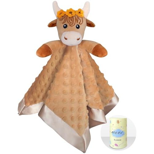 MOVEPAI Girl Highland Cow Baby Security Blanket Loveys for Babies Girls, 16" Soft Baby Lovey Blanket, Baby Snuggle Stuffed Animals Blankie, Baby Girls Gifts for Infant and Toddler