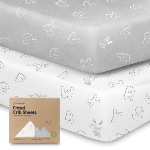 Keababies 2pk Soothe Fitted Crib Sheets Neutral, Organic Baby Crib Sheets, Fits Standard Nursery Baby Mattress (abc Land Cloud)