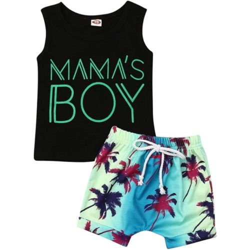 EQSJIU Baby Boys Outfits Summer Clothes 2Pcs Shorts Set Cute Mamas Boy Print Tank Top Beach Style