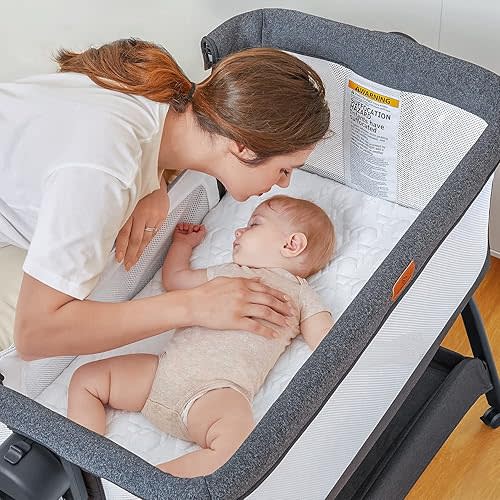 BabyBond Baby Bassinet, 3 in 1 Infant & Toddler Cradle with Soft Waterproof Mattress and Skin-Friendly & Breathable Sheet, 6 Height Adjustable, Easy to Assemble Bedside Crib Sleeper