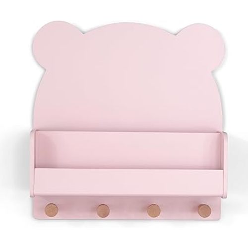 babyGap by Delta Children Brannan Bear Wall Shelf with 4 Hooks, Blush