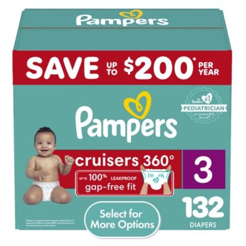 Pampers Cruisers 360 Pull-On Diapers, Size 3 (16-28 lbs), 132 Count, Babyproof up to 100% leakproof diaper