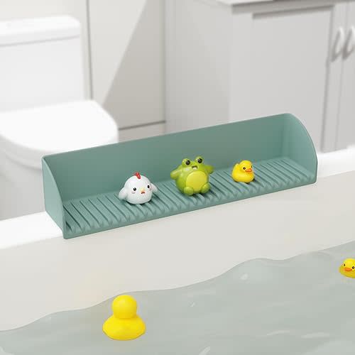 Bathtub Splash Guard for Tub - Silicone Tub Water Splash Guard with 4 Suction Cups, Bath Toy Holder, Tub Play Shelf for Kids, Bathtub Side Splash Guard Tray, Toddler Bathroom Essentials, 1Pack, Aqua