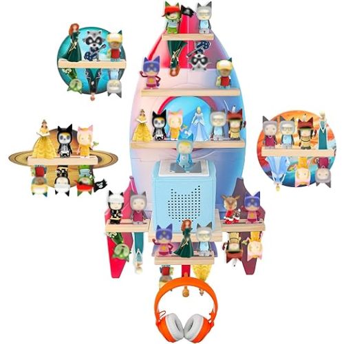 for Toniebox Starter Tonie Shelf Wall Mounted Set of 4,Tonies Figures Tonies Storage,Magnetic Wooden Floating Shelves Compatible with Tonie box Player Character for Children Room
