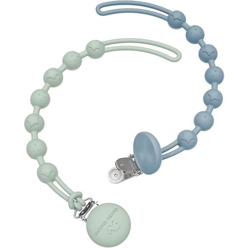 Cuddle Campus Silicone Pacifier Clip Holder with One Piece Design, Pack of 2 Soft Flexible Binky Clips with Texture for Baby Boy and Girl(6m+)