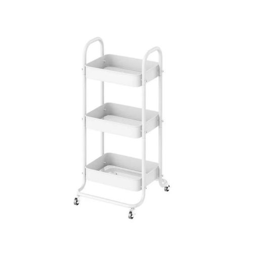 Sugift 3 Tier Metal Utiltiy Cart Arctic White, Easy Rolling, Powder Coating, Metal Structure