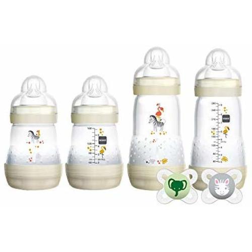 MAM Newborn Gift Set, Best Pacifiers and Baby Bottles for Breastfed Babies,"Feed & Soothe" Set, White, 6-Count