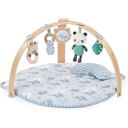 Ingenuity Cozy Spot Reversible Duvet Baby Play Gym & Play Mat with Wooden Toy bar - Elephant March (Neutral Safari), Newborn and up