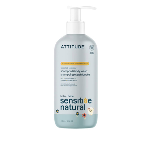 ATTITUDE 2-in-1 Shampoo and Body Wash for Baby, EWG Verified, Plant- and Mineral-Based Ingredients, Vegan and Cruelty-Free Products for Sensitive Skin, Unscented, 16 Fl Oz