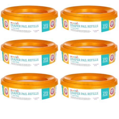 6 Munchkin A&H Diaper Pail Refill Rings, Each Holds up to 272 Newborn Diapers, 6 Pack