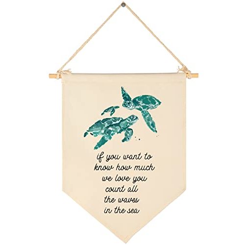 FYSIA We Love You-Ocean Turtle Theme Nursery Decor- Canvas Hanging Pennant Flag Banner Wall Sign Decor Gift for Nursery Baby Kids Girl Boy Teen Bedroom Playroom Front Door- Birthday Christmas Gift