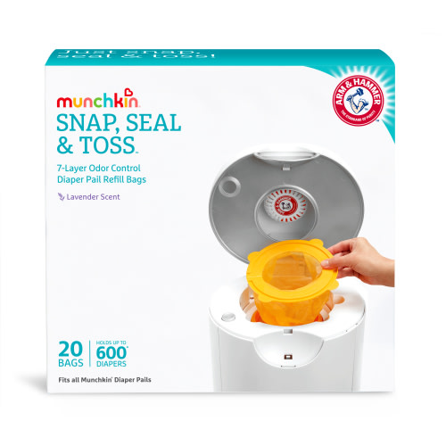 Munchkin® Arm & Hammer™ Diaper Pail Bag Refills, 20-Pack, Holds 600 Diapers, Lavender Scented