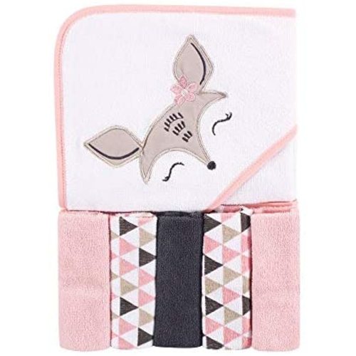 Luvable Friends Unisex Baby Hooded Towel with Five Washcloths, Deer, One Size