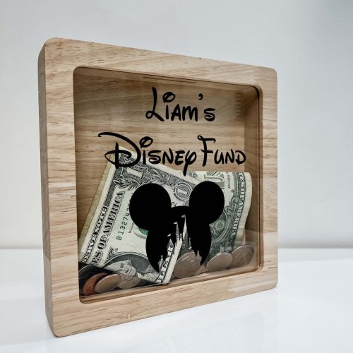Personalized Mickey Minnie Mouse Design Money Box Wooden Coin Savings Piggy Bank Custom Name Boy Girl Kids Nursery Room Disney-Inspired Gift