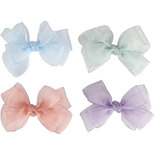 Hot&Sattion 4 Colors 5Inch Hair Bows Clips Large Big Chiffon Ribbon Hair Bows Alligator Clips Hair Accessories for Girls Toddler Kids Children Teens