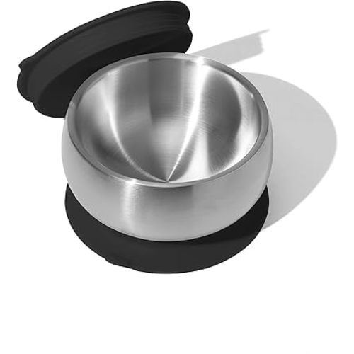 Avanchy Baby Bowls with Suction and Storage Lids Set. Babies Kids Toddler Boys Girl First Food Feeding. Fits Feeding High Chair Table. Stainless Steel, Black