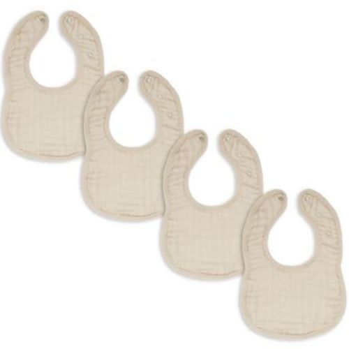 Muslin Cotton Baby Bibs, 4 Pack, Adjustable Size with Easy Snaps, Soft and Super Absorbent, Washable and Reusable By Comfy Cubs - Sand
