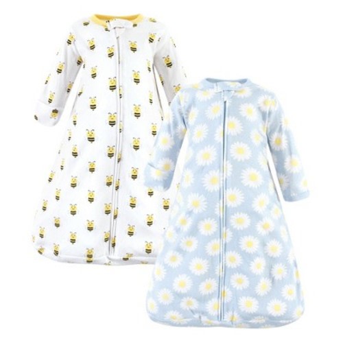 Hudson Baby Infant Girl Cotton Long-Sleeve Wearable Sleeping Bag, Sack, Blanket, Daisy Bee Long Sleeve, 0-3 Months
