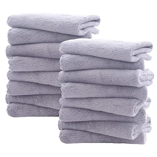 16 Pack Burp Cloths for Baby - 20" x 10" Ultra Absorbent Coral Fleece Burping Cloths, Newborn Towel - Milk Spit Up Rags - Grey