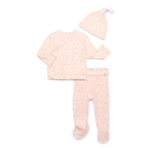 easy-peasy Baby Girls Organic Cotton Foldover Top, Pants & Hat Pajama Set, 3-Piece, Sizes 0M-9M