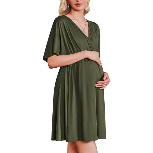 Ekouaer Labor and Delivery Gown for Hospital 3 in 1 Short Sleeve Maternity Nursing Dress Nightgown