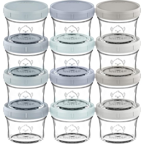 KeaBabies 12-Pack Prep Jars Baby Food Storage Glass Containers, Slate