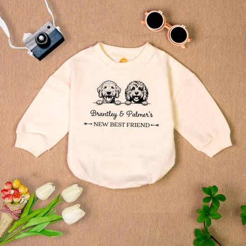 Custom New Best Friend Romper Sweatshirt, Newborn Outfit with Dog Design, Personalized Baby Gift, Cute Puppy Print, Cozy Infant Clothes