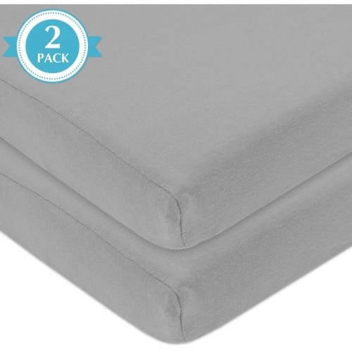 American Baby Co. Cotton Jersey Knit Fitted Playard Sheet, Grey 2pk