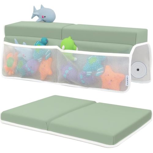 Bath Kneeler and Elbow Rest Pad Set - Baby Support for Knees and Elbows - Kneeler with Memory Foam and Bath Toys Organizer - Ideal Kneeling Pad for Bathing Baby - Green