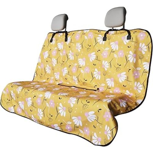 Back Seat Cover for Car Trucks Van SUV,Waterproof Rear Bench Towel Seat Covers for Dogs and Kids,Automotive Backseat Protector (Chamomile and Yellow)