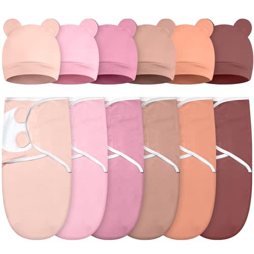 Ramede 6 Pack Baby Swaddle Blanket with Hats Sleep Swaddle for 0-3 Months Newborn Sacks Soft Cotton Wearable for Boy Girl