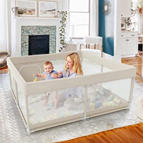 Baby Playpen, Upgrade Playpen, Playpen for Babies (47*47*26inch Beige), Play Pen Center for Babies and Toddlers