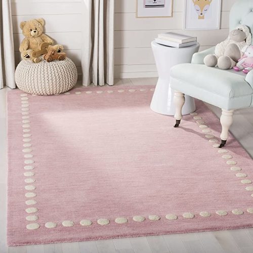 SAFAVIEH Kids Collection Area Rug - 5' x 8', Pink, Handmade Polka Dot Border Wool, Ideal for High Traffic Areas in Living Room, Bedroom (SFK802U)